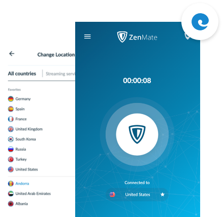 ZenMate VPN for Edge activated in the Edge browser